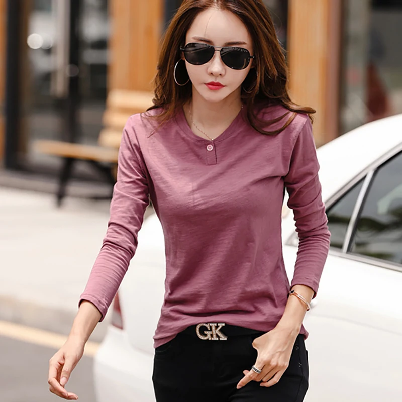 

Shintimes Vetement Femme 2018 New Long Sleeve Shirt Women T-Shirt Bamboo Cotton Korean Woman Tshirt Top Vogue Camiseta Feminina