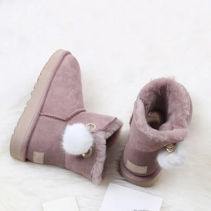 

grwg New Style 2018 Natural Fur Snow Boots Genuine Leather Winter Boots Women 100% Natural Wool Warm Ankle Boots Women Shoes