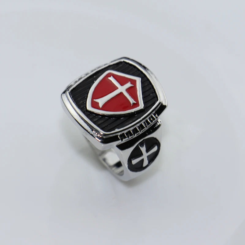 Red Black Enamel Ring Gamer Knights Templar Silver Wedding Band Ring Stainless Steel Cross Couple Rings Men Fashion Jewelry Gift