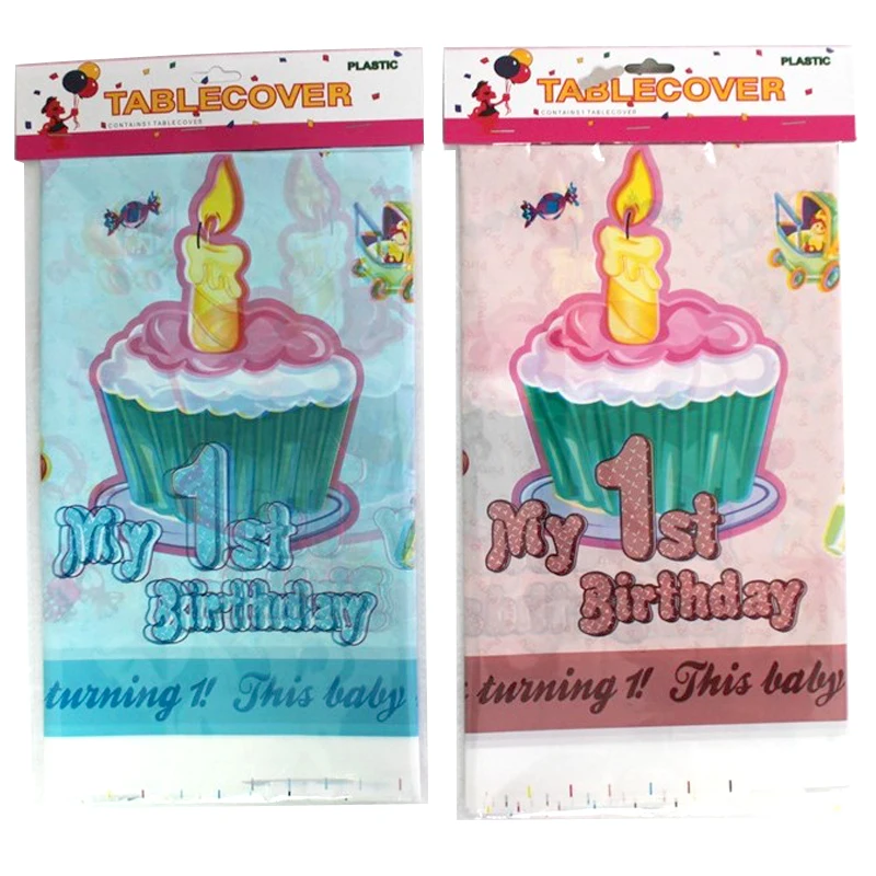 

1PCS Baby Shower Plastic Tablecloth My 1st Birthday Party Maps Decoration Pink Blue Tablecover Girls Boys Favors Table Cover
