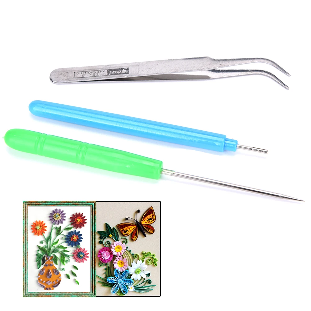 

3Pcs/Set Tweezer+Slotted +Needle Fabric Tools Handmade Kit Flower DIY Paper Quilling Tool Paper Craft For Kid Scrapbooking