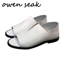 Оуэн Seak Мужские сандалии, обувь Босоножки в римском стиле вьетнамки роскошные кожаные мужчины Оуэн Черные Летние босоножки