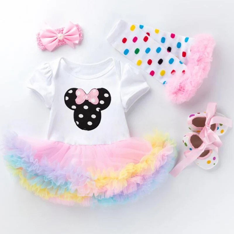 Fantasia Minnie/Летняя Одежда для новорожденных девочек кружевное платье повязка на голову обувь Гетры Одежда для младенцев комплекты с юбкой-пачкой на день рождения для девочек