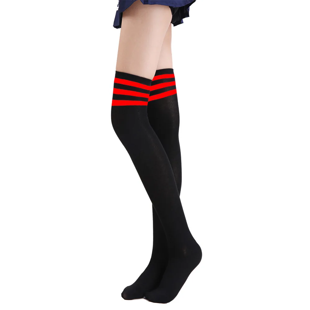 1 пара полосатых носков в Корейском стиле для девочек, Kawaii, Лолита, Повседневные Гольфы, женские гольфы - Цвет: black red Stripe
