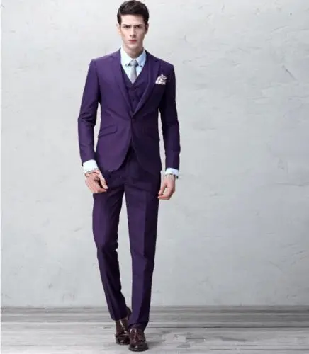 Пользовательские Фиолетовый Slim fit мужской костюм Свадебные смокинги для жениха Формальные костюмы пиджак брюки жилет - Цвет: as picture