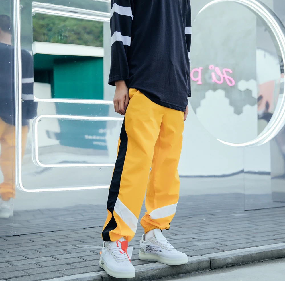 Высокое качество 2018 Мода полосой сбоку Повседневное свободные длинные Штаны