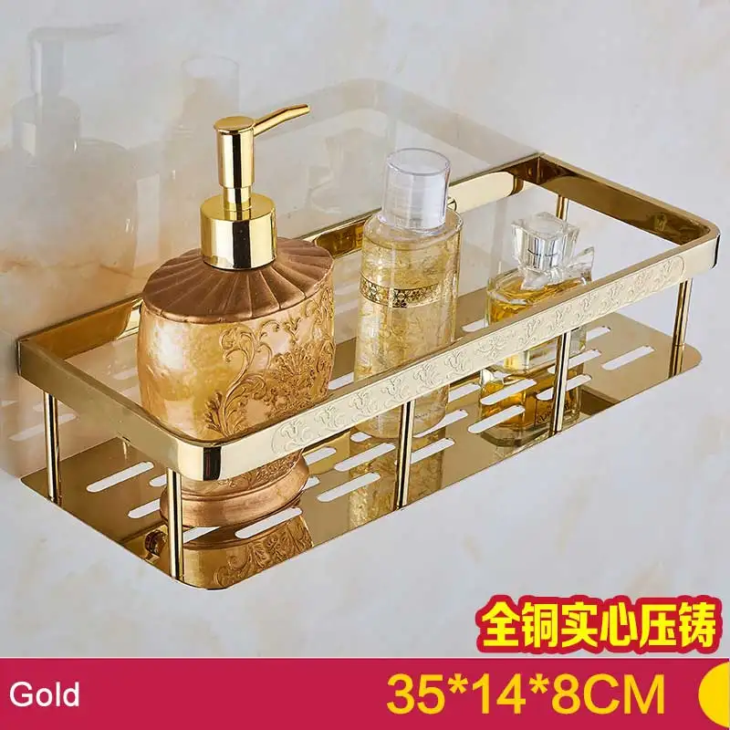 Gold BAKALA латунь аксессуары для ванной комнаты угловая полка, хромированная отделка настенный для ванной душ Caddy держатель для хранения BR-6716 - Цвет: Gold
