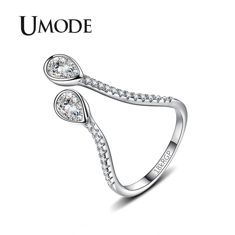 UMODE 2019 Новый Капля воды фианит Кристалл Незамкнутое кольцо для Новинки для женщин Ясно Циркон белого золота обход кольца Регулируемый Jewelry