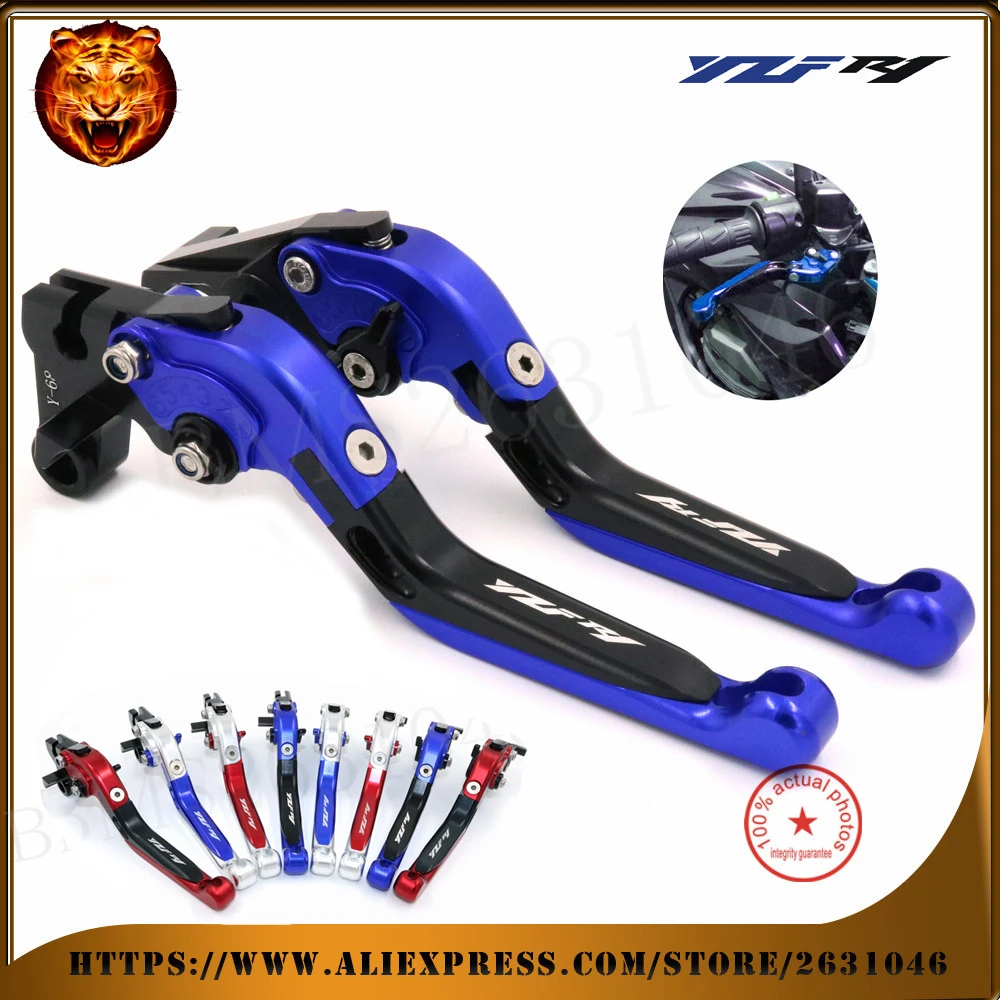 

For YAMAHA YZFR1 YZF-R1 1999 2001 Blue+Black Motorcycle Adjustable Folding Extendable Brake Clutch Lever Logo YZF 1999 2001