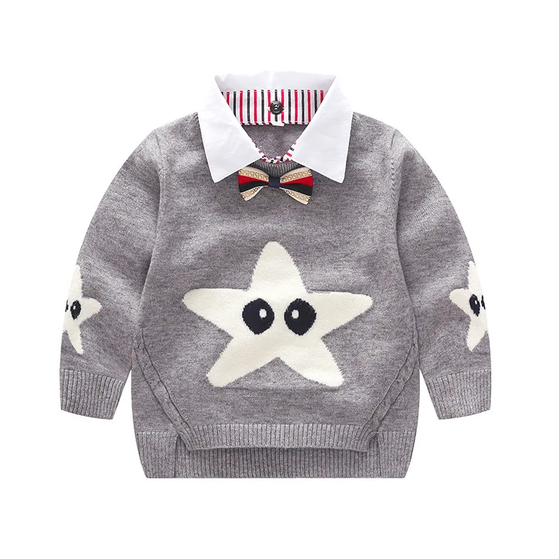 Детский весенне-осенний Хлопковый вязаный свитер рубашка с длинными рукавами и галстуком для маленьких мальчиков
