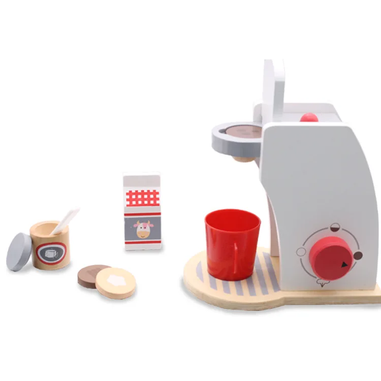 17 см деревянные ролевые игры кухонные игрушки наборы моделирования модель кофемашины сделать кофе Обучающие деревянные игрушки подарки для детей - Цвет: White