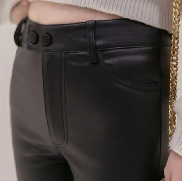 Женские брюки из искусственной кожи с высокой талией эластичные блестящие леггинсы тонкие женские узкие кожаные брюки для женщин
