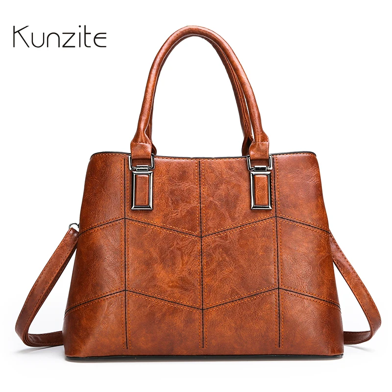 

KUNZITE Women's Double Pocket Handbag Casual Daily Portable Tote Bag For Ladies And Girls Black Leather Messenger Crossbody Bags