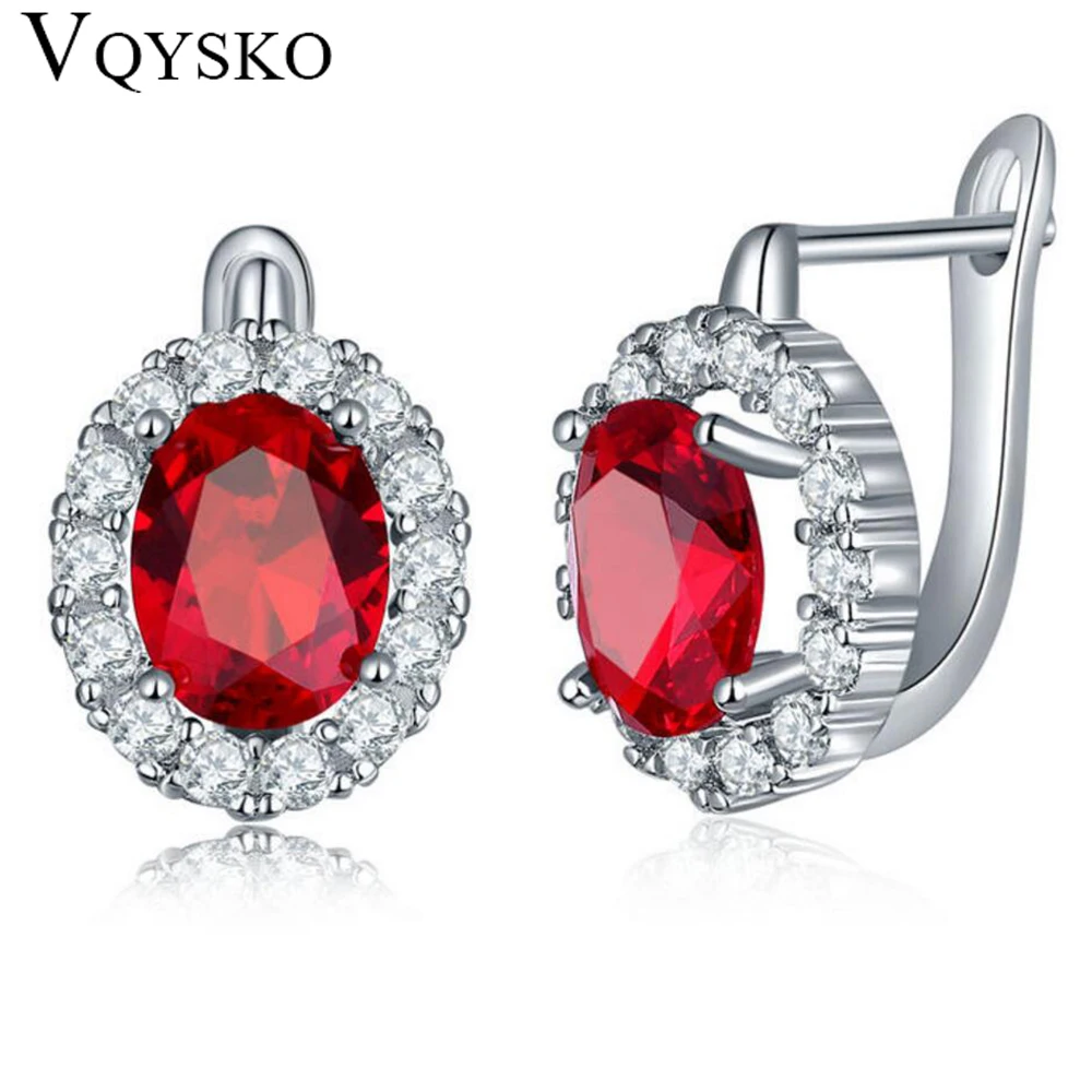 

Luxury Silver Color Copper Earrings Ocean Blue/Red/Blue/White/Gold/Green/Pink Cubic Zirconia Earring for Women Jewelry