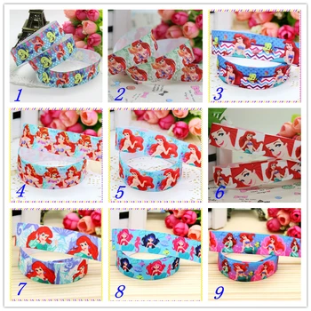 

7/8'' Free shipping princess mermaid printed grosgrain ribbon hairbow headwear party decoration diy wholesale OEM 22mm D237