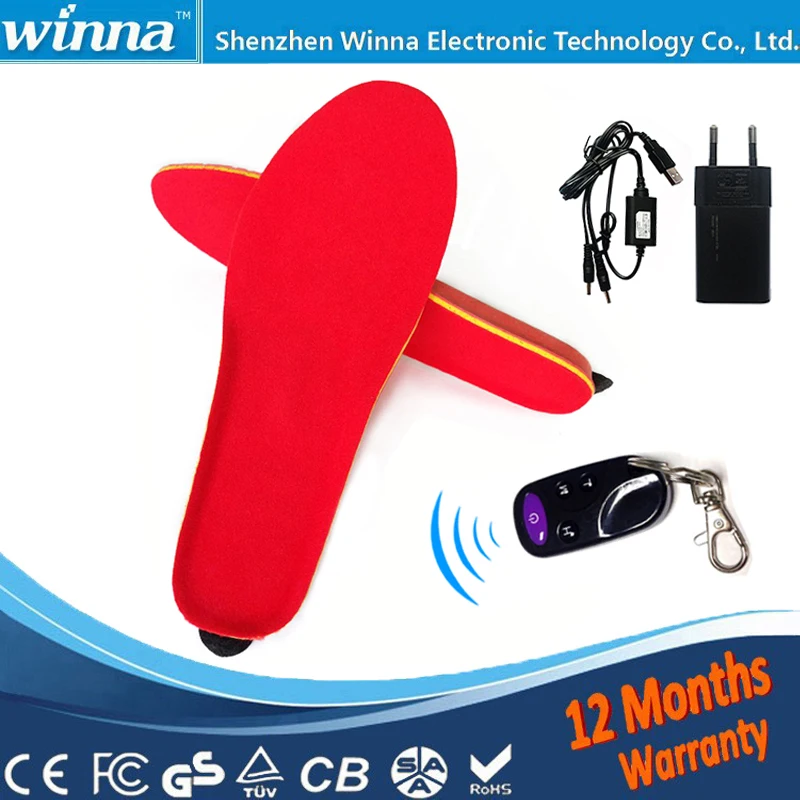 

Rechargeable Electric Heating Insoles Winter Outdoor Keep Warm With Wireless Remote Control Battery RED