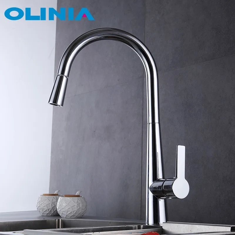 Olinia выдвижной кухонный кран, два способа выхода воды, вращение на 360, одна ручка, смеситель для раковины для кухни, смеситель OL82305