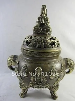 

0116P [old craft ] Fast shipping Unique Chinese Tibet brass exquisite censer W 0147