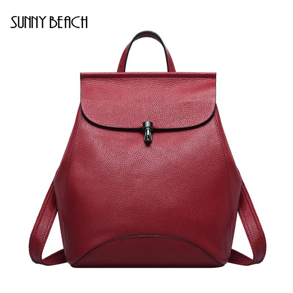 

SUNNY BEACH Brand Genuine Leather Backpack Women Back Pack Designer Backpacks Female Cow Leather Black Backpacks