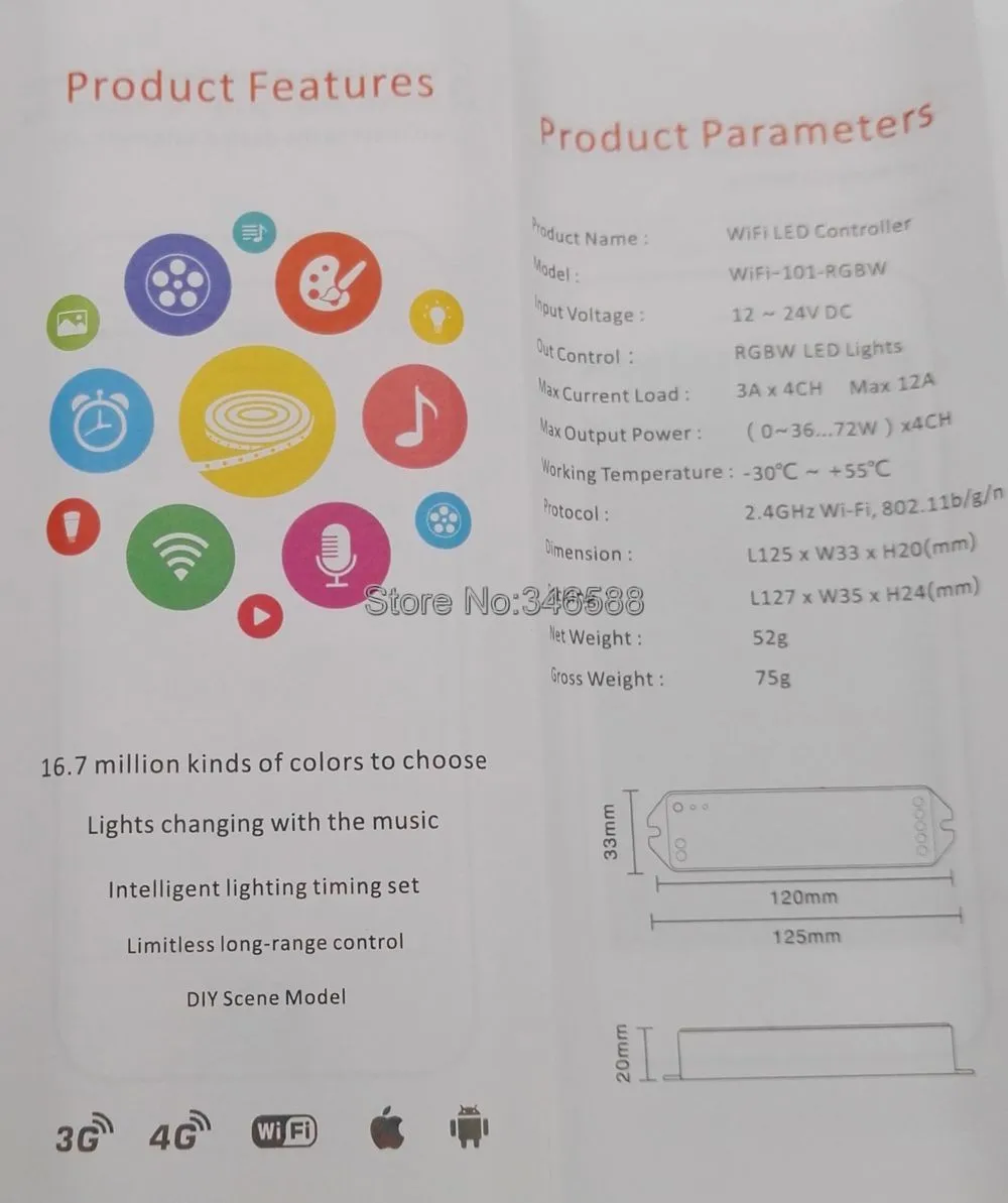 DC12V-24V 12A 4 канала Экшн-камера с Wi-Fi светодиодный контроллер с музыкой Функция для RGB или RGBW Светодиодные ленты Поддержка Ipad ios и Android телефон