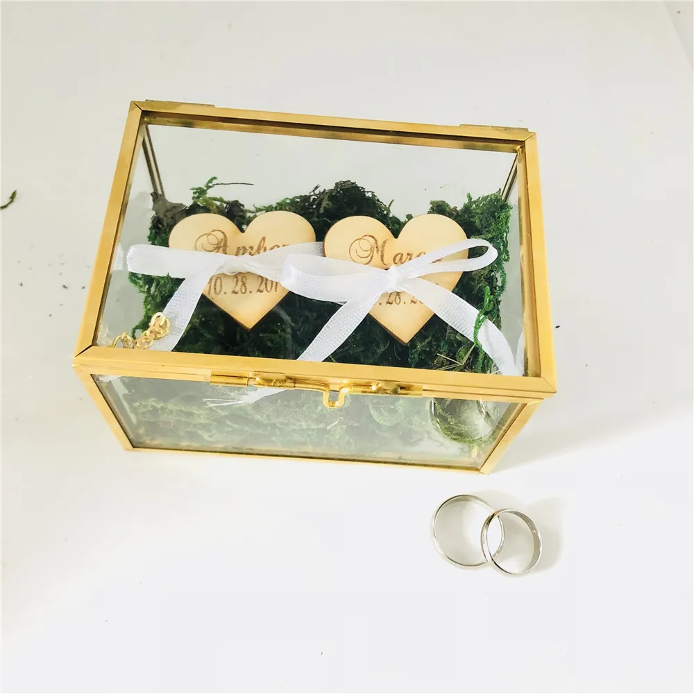 Стеклянный геометрической формы ювелирные изделия свадебное оформление коробки коробка персонализированный держатель для обручального кольца на заказ жениха и невесты свадебные украшения