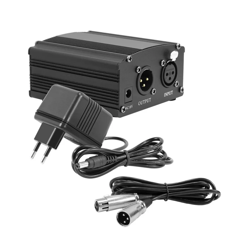 

(European Standard)Phantom Power Large Diaphragm Condenser Microphone Sound Card 48V Power Supply Adapter with Cannon Cable Cord