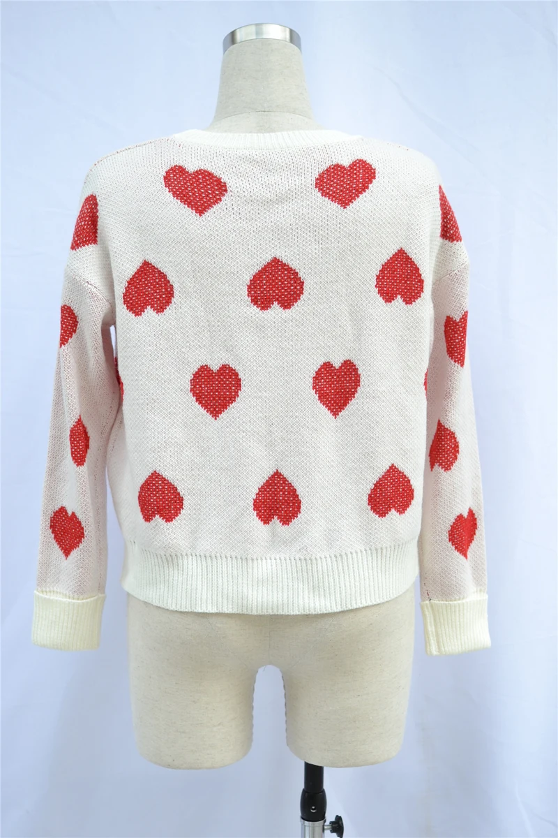 Простые свитера с рисунком сердца для женщин осень 2019 Джемперы вязаная одежда модный принт белый Женский пуловер женские топы