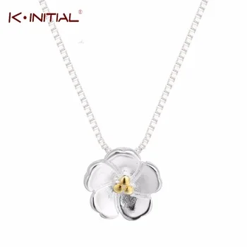 1Pcs 925 Silver Lotus Necklaces & Pendants For Women Elegant Flower Chian Necklaces Sterling Silver Jewelry Statement Bijoux