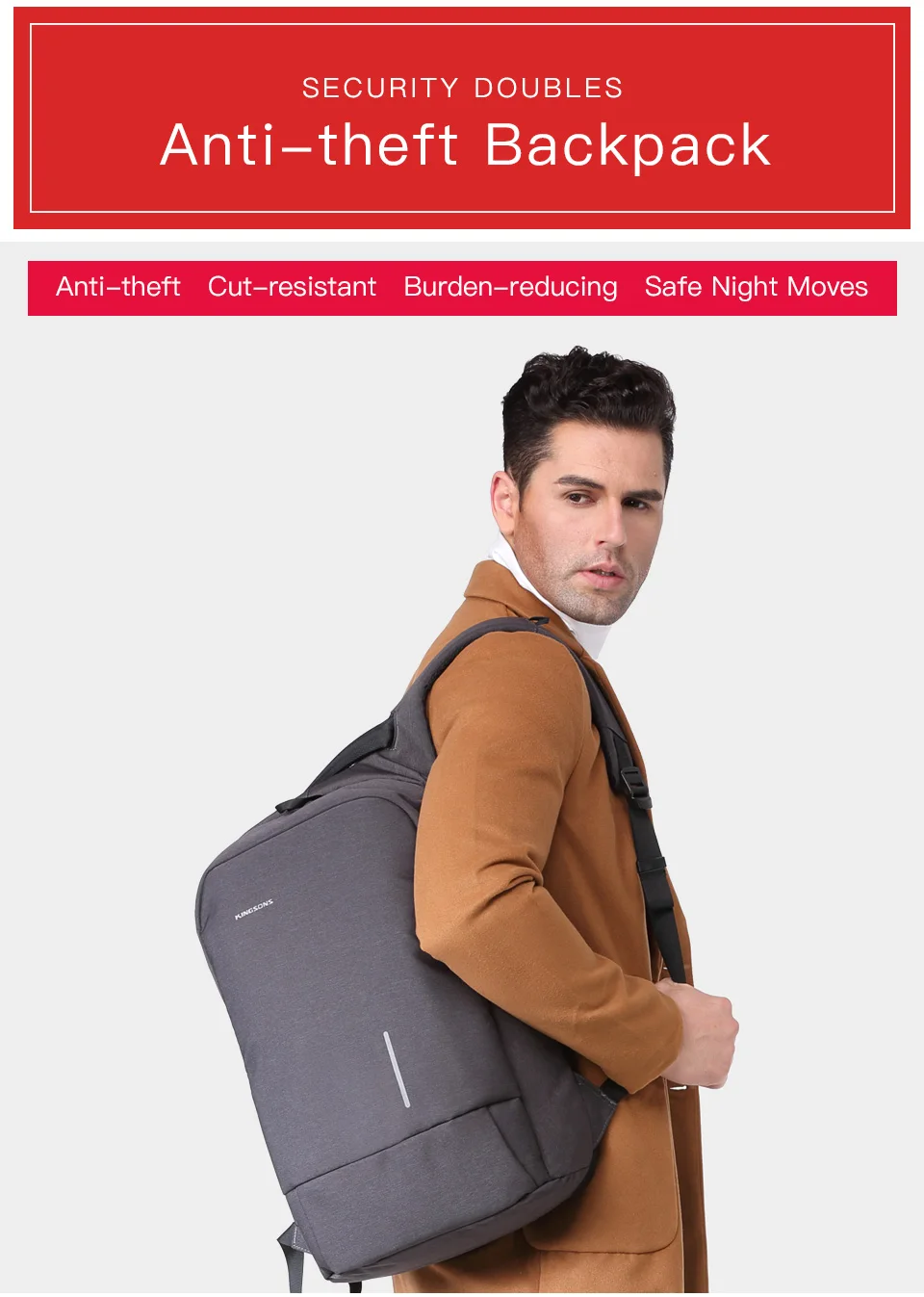 Kingsons Противоугонный мужской рюкзак, маленький мужской рюкзак 13,3/15,6 дюймов, рюкзак для ноутбука, повседневные школьные сумки для подростков мальчиков