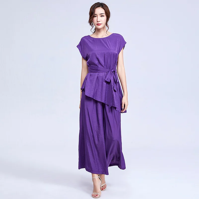 

Women Summer Office Lady Elegant Chic 2 Piece Sets (shirt+pants) Female High Street Sleeveless Irregular Shirt Wide Leg Trousers