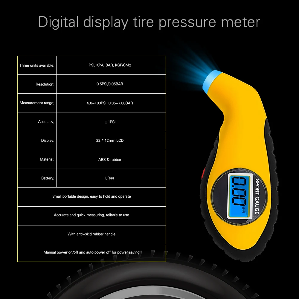 Motorcycle Auto Car Security Diagnostic tool Tire Pressure Monitor Gauge Meter Manometer Barometers Tyre Tester LCD Digital