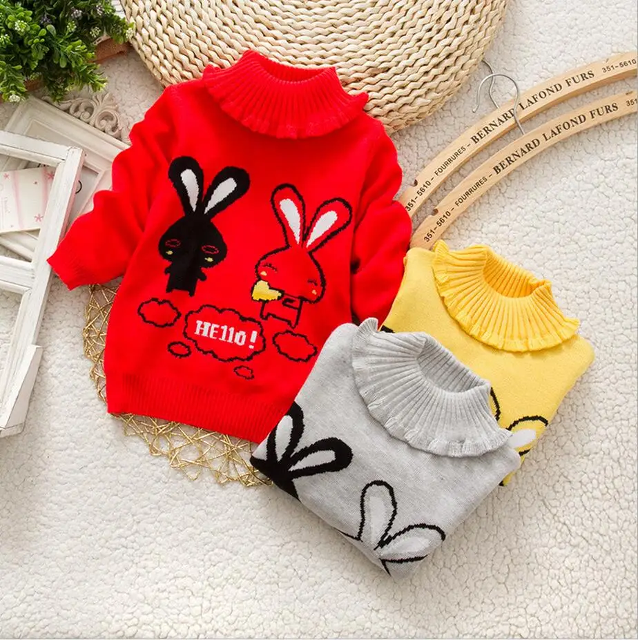 Little Baby Girls Sweaters For 2015 Autumn Winter Cute Rabbit Sweet