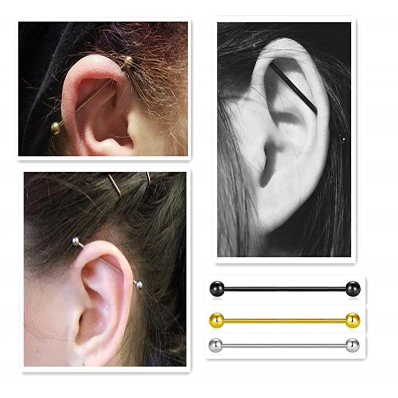 JFORYOUMixed Цвет штанга фабричного производства из нержавеющей стали, Earring-14G 1 1/2 дюйма(38 мм) Хирургические Сталь спирали промышленно производимые ювелирные изделия для пирсинга