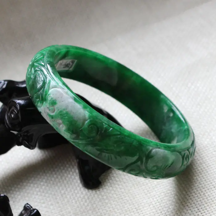 

6069 Vintage Chinese Hand-carved Emerald Green stoneite stone Bracelet Bangle 57mm 10.20 40