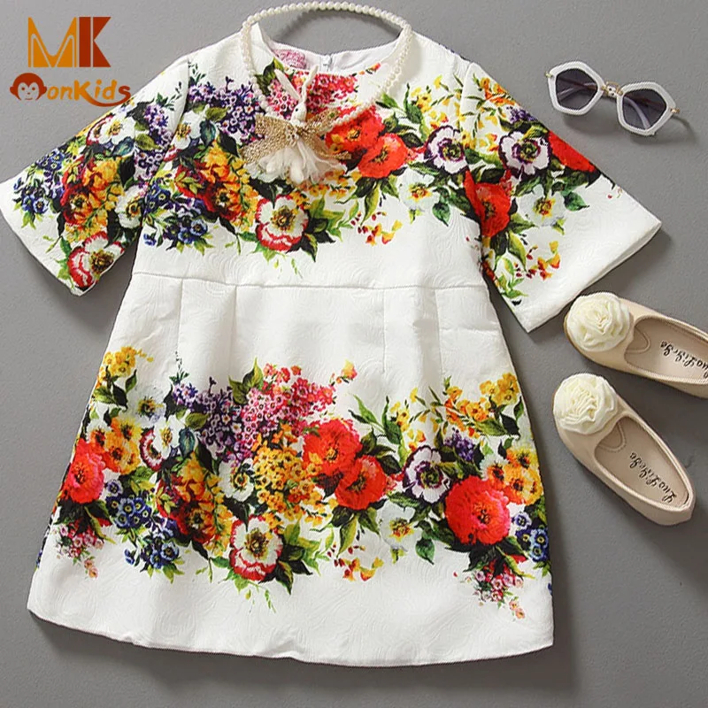 

Monkids New 2017 Autumn Cotton Girls Clothes Print Princess Dress Princess Baby Girls Clothing Dresses  Children's Costumes