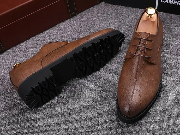 ERRFC/Новинка; серая мужская официальная обувь с круглым носком; обувь для досуга искусственная кожа; прошитая черная офисная обувь; трендовая обувь для мужчин; 38-44
