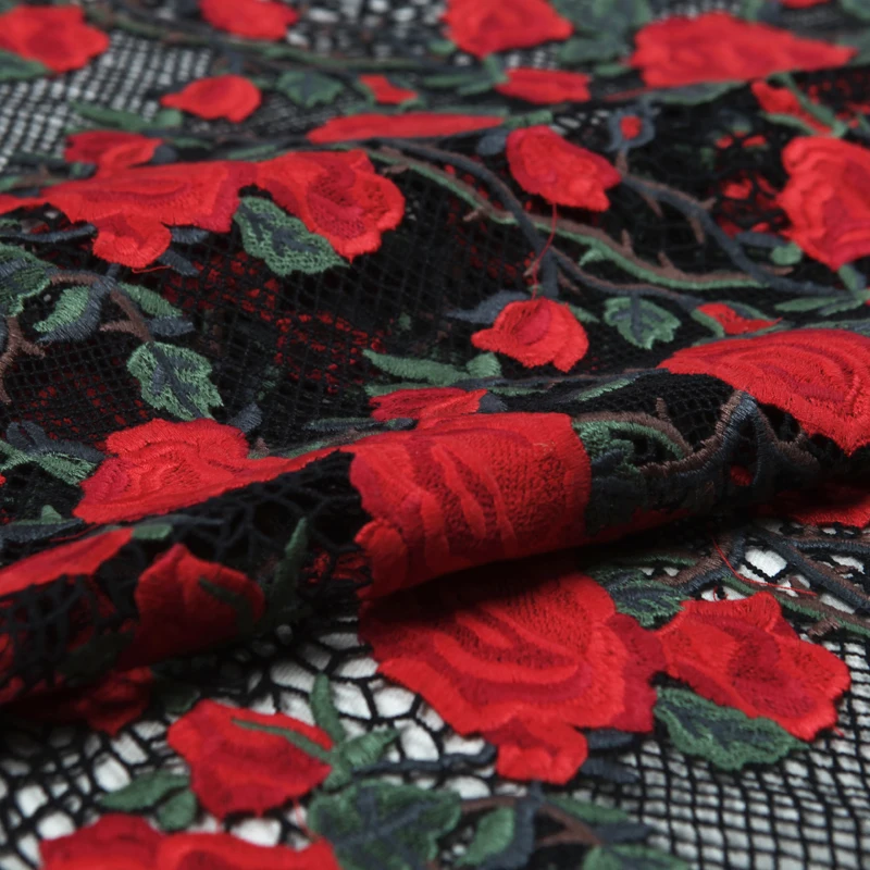 

Heavy Chemical Lace Mesh,Floral Embroidery Eyelet Fabric,Hot Rose,Chinese Red,Sewing,Fashion Dress,Wedding, Craft By The Yard