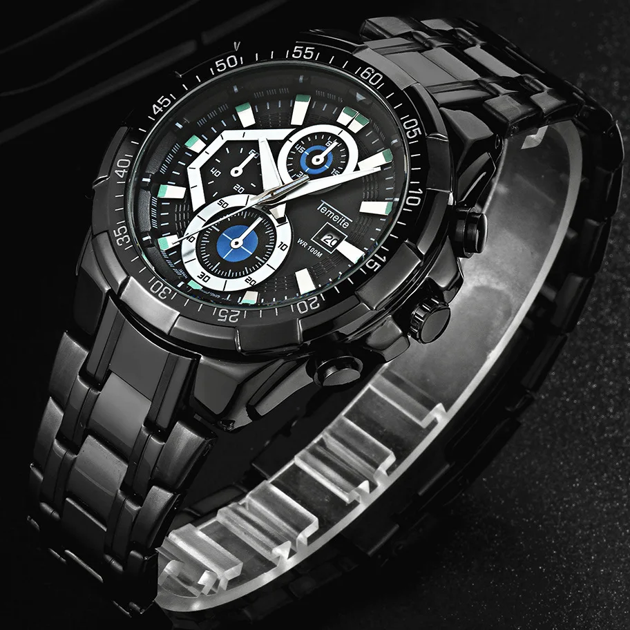 Часы TEMEITE Мужские кварцевые водонепроницаемые из нержавеющей стали|wristwatch