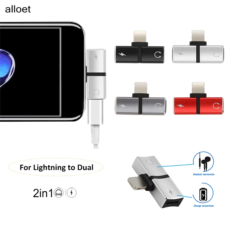 

For iPhone X 7 8 Plus Audio Charging Dual Adapter Splitter Cable For Lightning Jack to Earphone AUX Cable Connector Converter