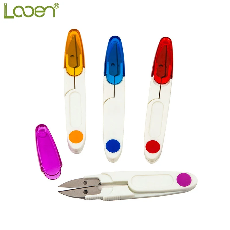 

1 PC Portable Plastic Handle Cross Stitch Embroidery Scissors Tailors U Shape Scissors DIY Tools Sewing Supplies Random Color