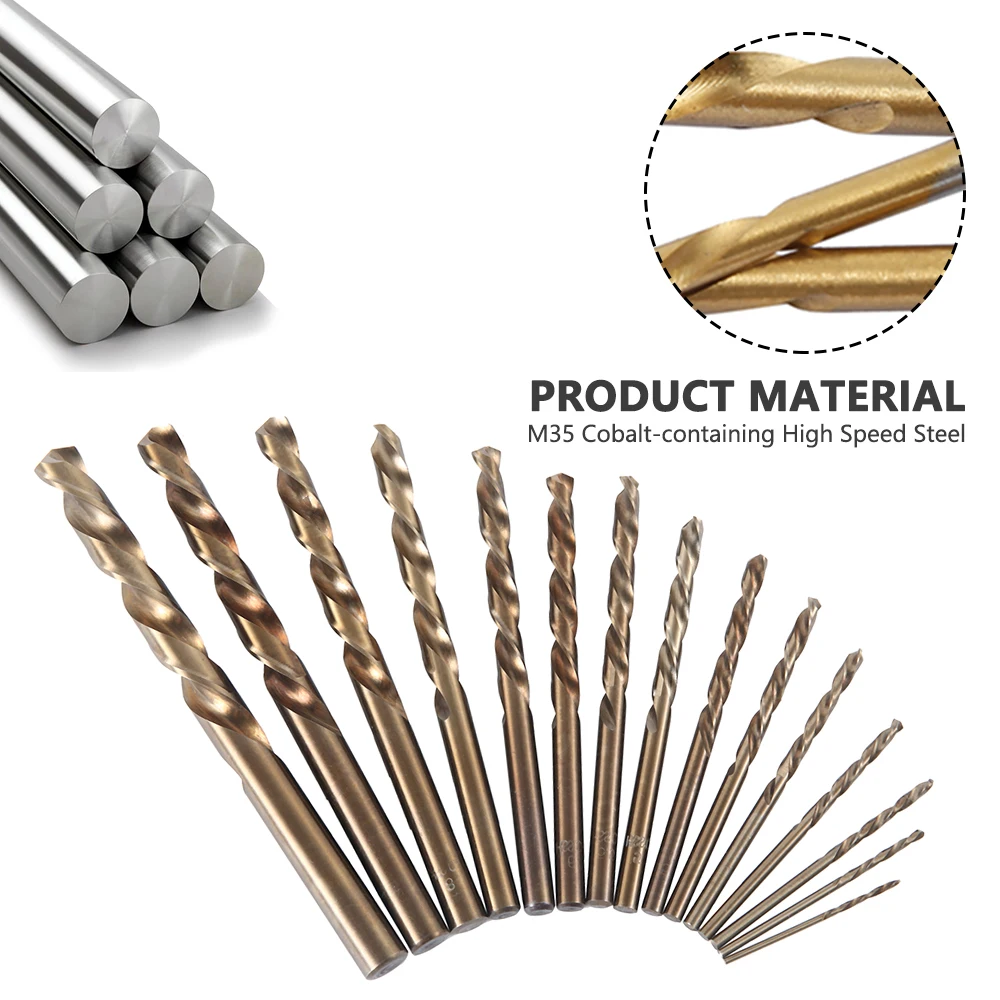 

15pcs Cobalt Drill Bits For Metal Wood Working M35 hss Co Steel Straight Shank 1.5-10mm Twist Drill Bit Power Tools