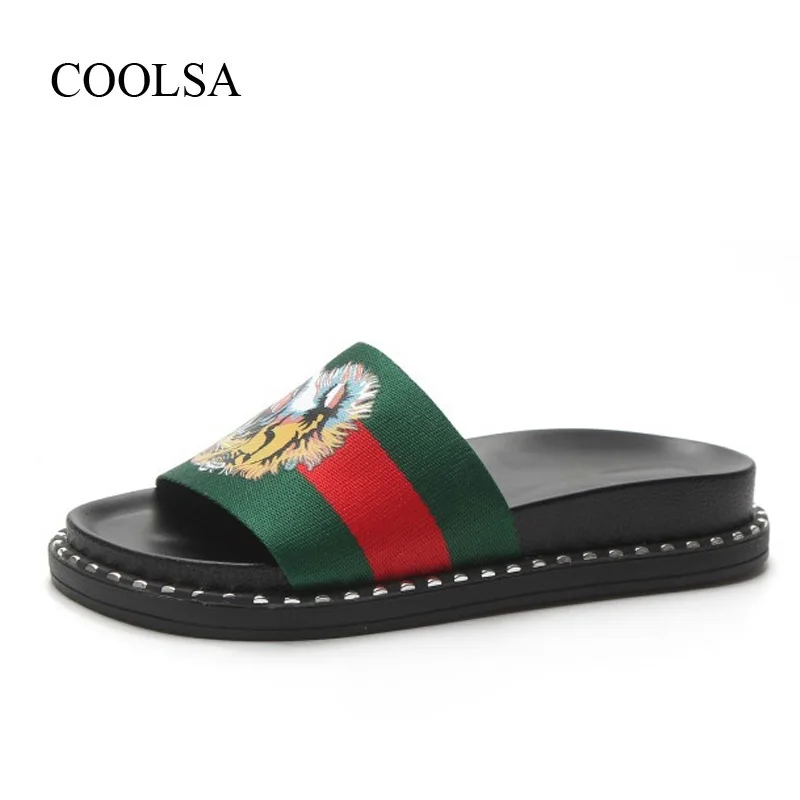 

COOLSA Women Summer Flat Med Non-slip Tiger Pattern Home Slippers Fashion Ladies Slippers Women Non-slip Indoor Slippers Slides