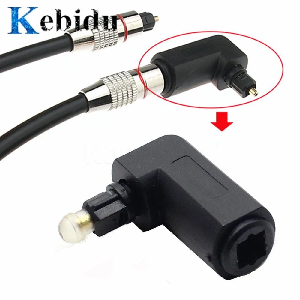 

kebidu Toslink Female to Toslink Male Optical 90 Degree Right Angle Audio Cable Adapter Stereo Audio Converter 360 Rotates