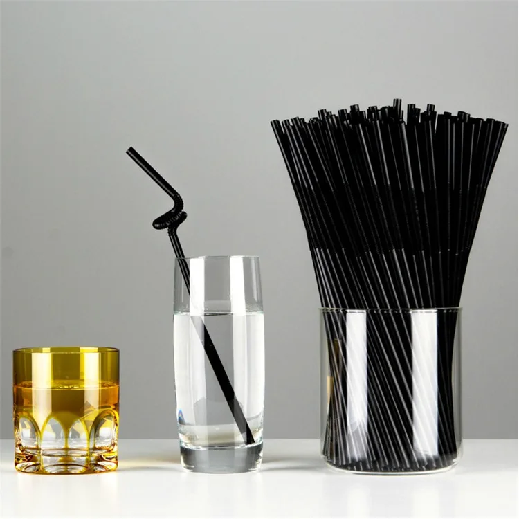 3000 Pieces Black Plastic Drinking Straws Flexible Double 6*210mm PP
