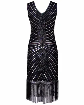 

Womens 1920s Sequined Paisley Fringe Gatsby Flapper Dresses