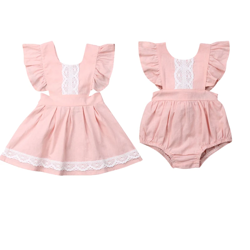 

Summer Infant Kids Baby Girl Clothes Ruffle Lace Pink Romper/Dress Outfit Sunsuit Big/Little Sister Clothes