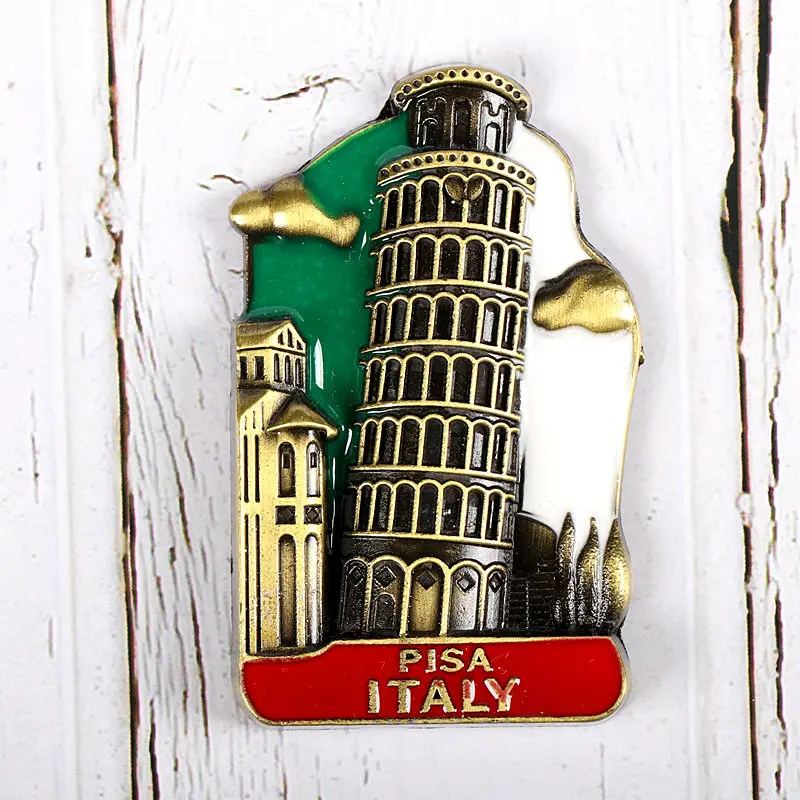 Европейские наклейки на холодильник, металлический магнит, трехмерный британский, французский, американский, корейский, японский Сингапур Туризм - Цвет: Leaning Tower