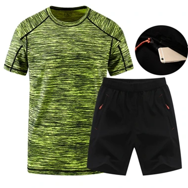 Летняя мужская спортивная одежда, одежда для спортзала, спортивный костюм, баскетбольные рубашки, штаны для бега, пляжные шорты, комплекты для спортзала, фитнеса, бега 2XL-5XL - Цвет: Зеленый