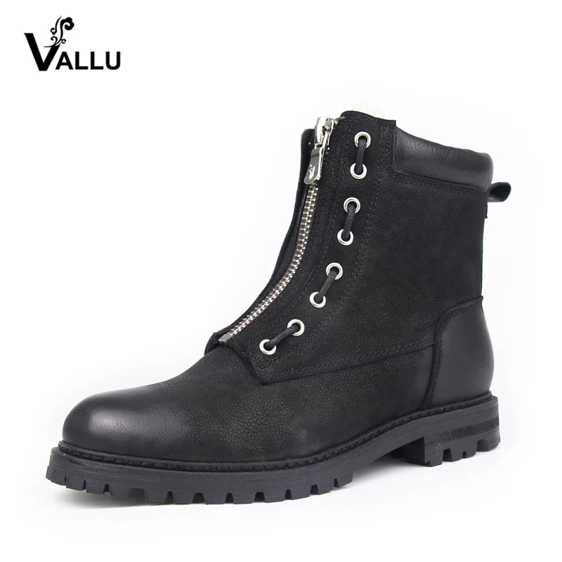 

VALLU 2018 Winter Women Ankle Boots Genuine Leather Snow Boots Low Heel Front Zip Natural Wool Female Warm Boots