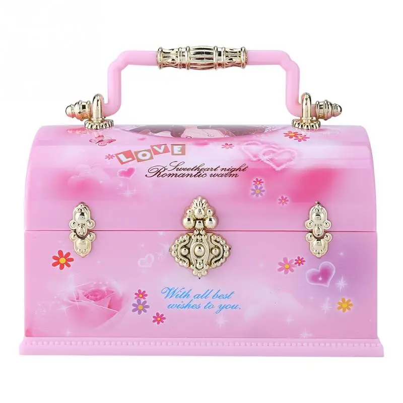 Online Caja de música encantadora rosa en forma de pecho caja de almacenamiento de joyería de moda muñeca de baile giratoria dulce caja de música de regalo decoración para mujeres y niñas